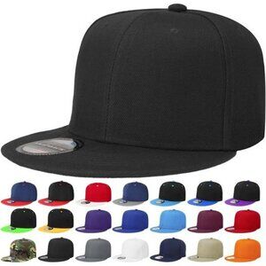 Flat Bill Snapback Hat Solid Color Adjustable Cap Hip Hop Streetwear Style